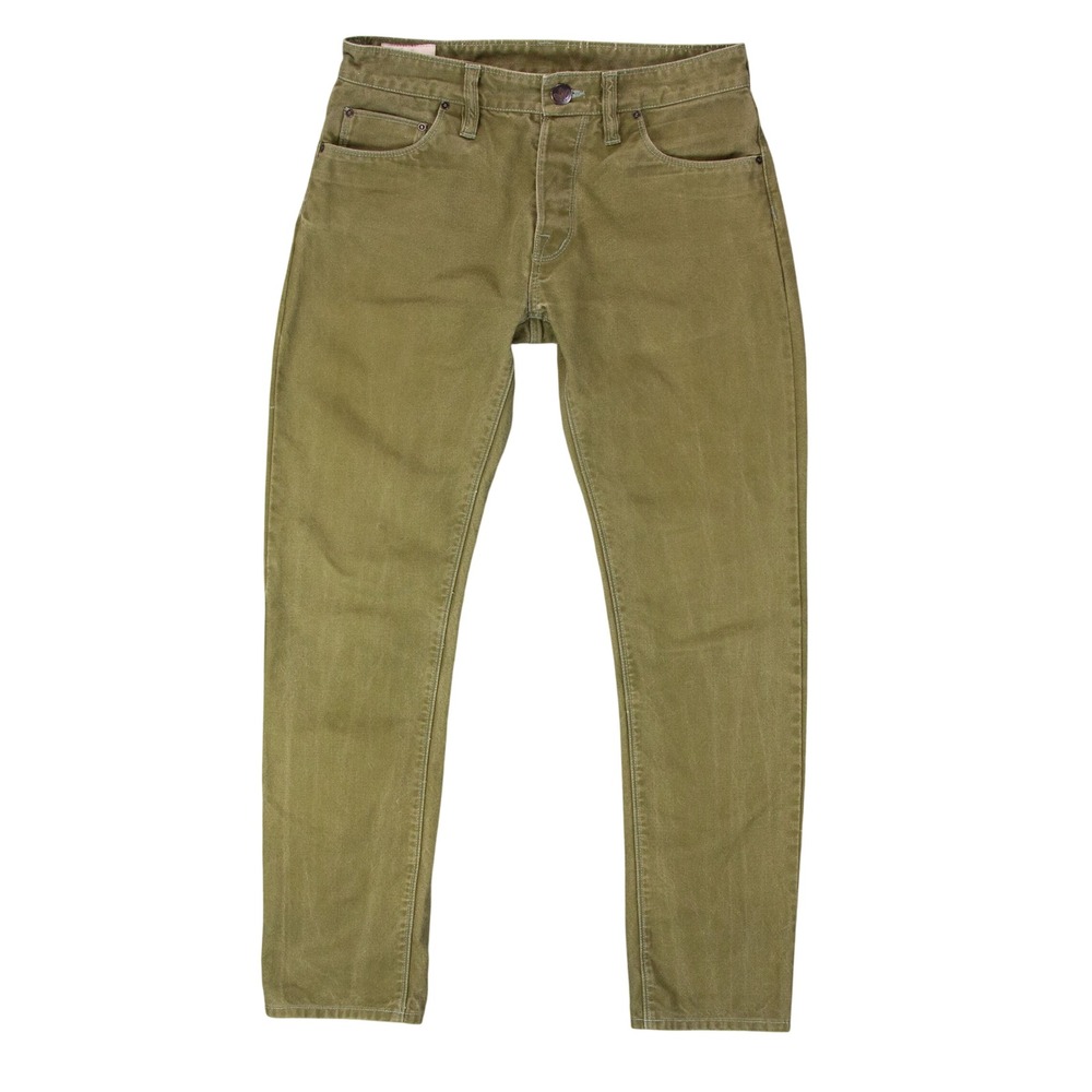 Shockoe Atelier Mens 30 Olive‎ Green Slim Fit Button Fly Jeans Pants USA